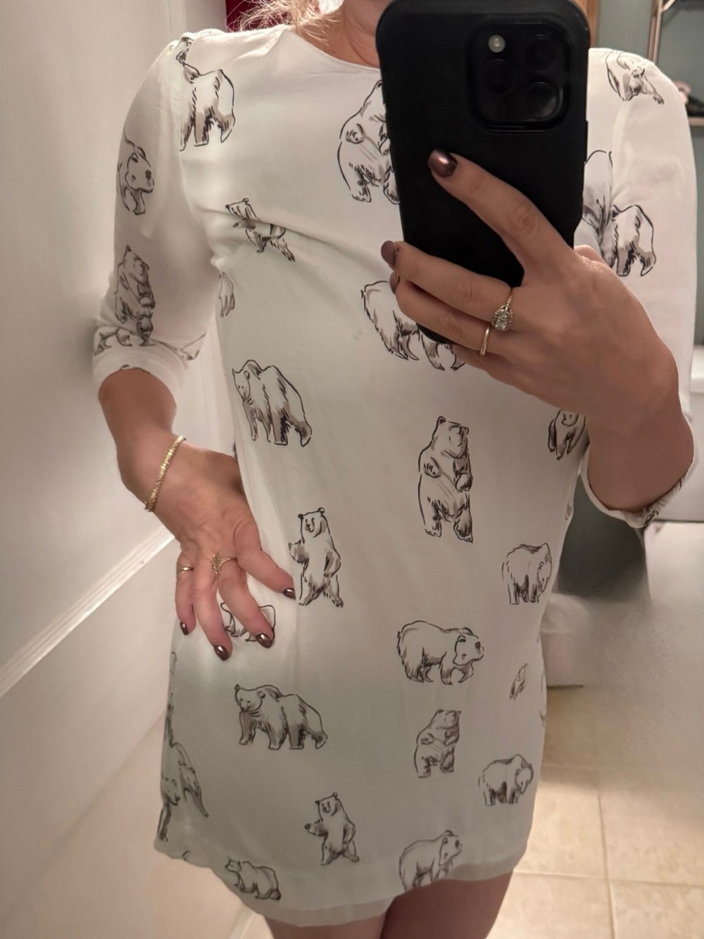 Anthropologie Leah Reena Goren Arctic White Polar Bear Shift Dress RARE